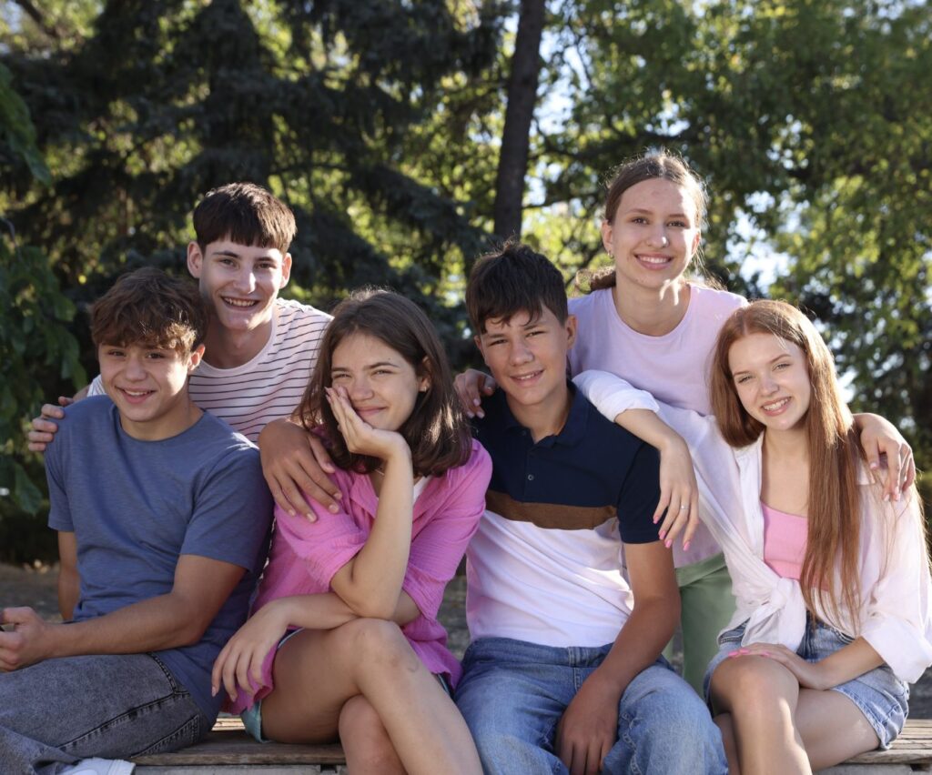 Group of teenage boys and girls
